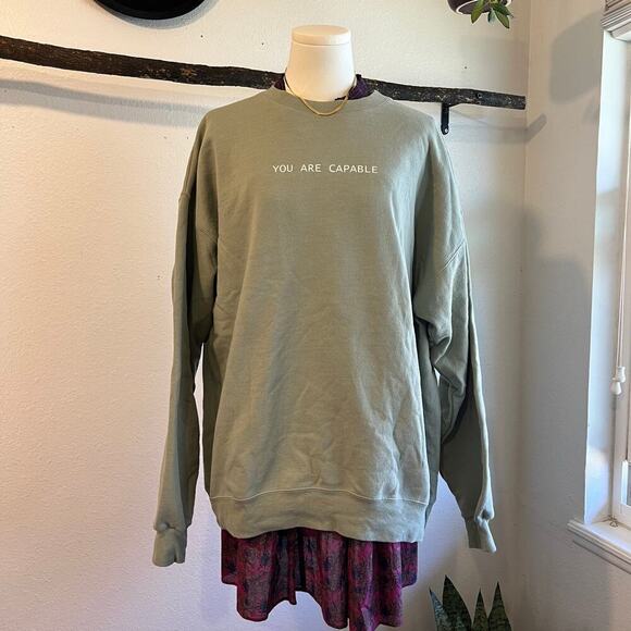 Hanes You Are Capable Sage Green Recycled Oversized Crewneck Sweatshirt Size XL - Picture 7 of 11